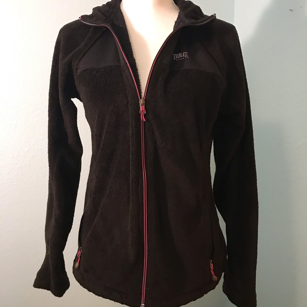 Everlast Logo Full-Zip Hoodie, Black w/Pink Zipper